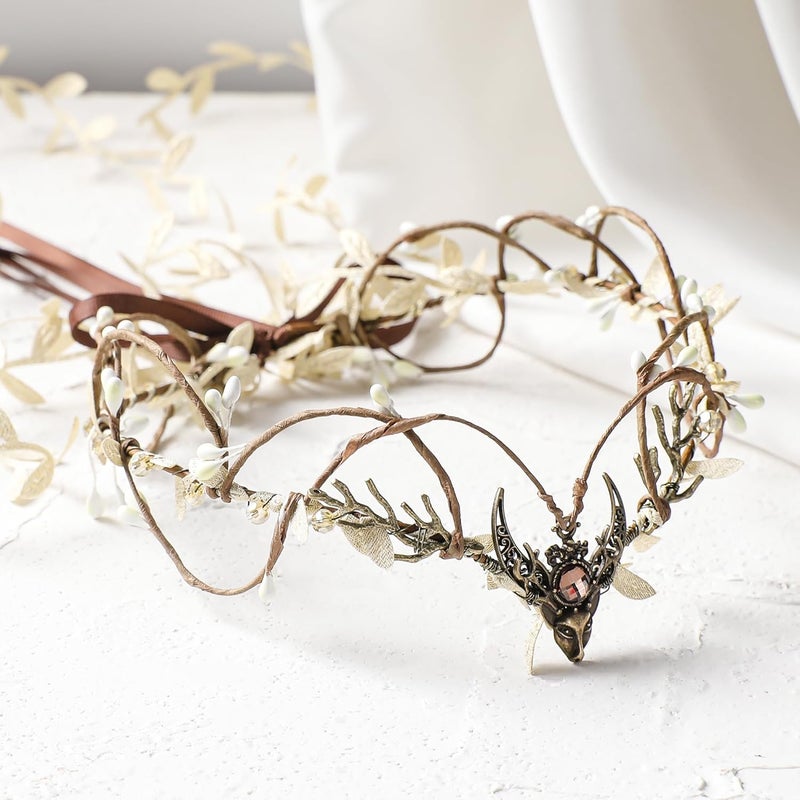 MOSTORY Woodland Flower Fairy Headpiece - Medieval Elf Crown with Vines for Renaissance Accessories Women Cosplay Fairycore - Image 4